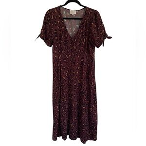 Sezane Vic V Neck Midi Dress in Leopard Cafe FR 40 / US 8